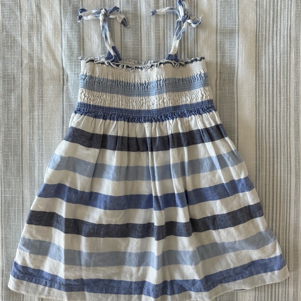 Janie + Jack 2T Blue and White Striped Sundress with Adjustable Bow Tie Straps